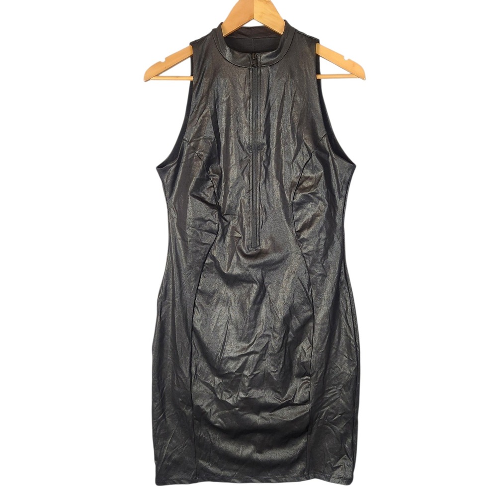 Popilush Shapewear Sculpting Faux Leather Zip Front Dress XXL Black New
